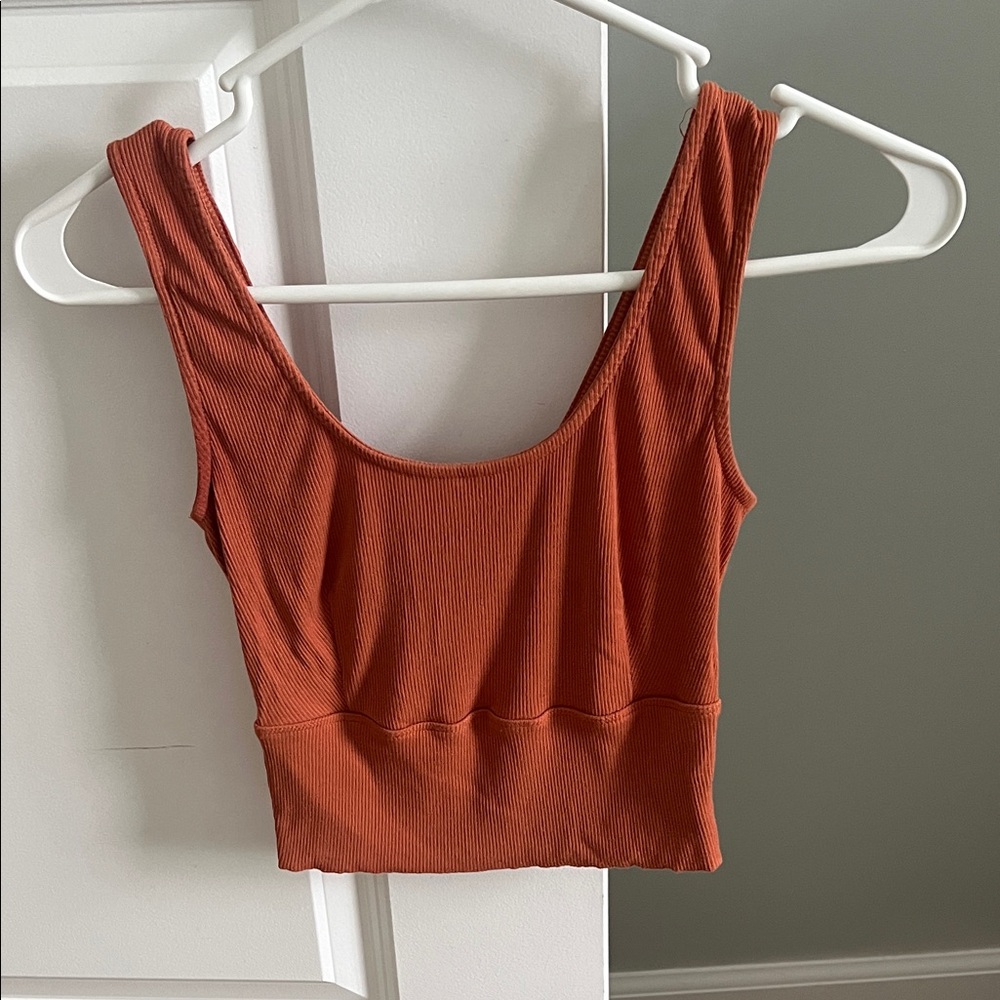 Ribbed Scoop Neck Crop Tank Top - Rust